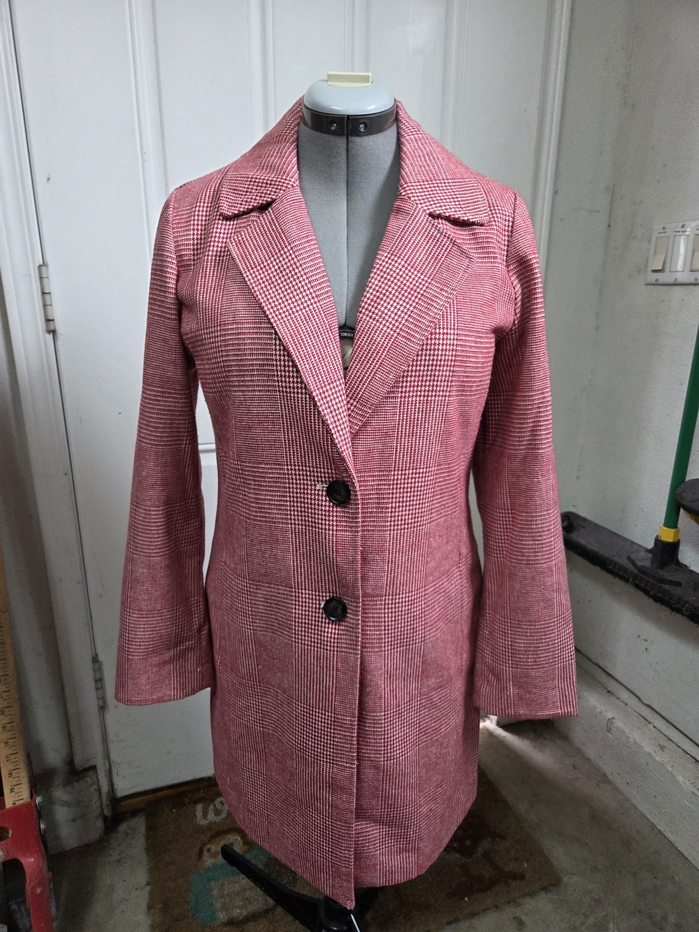 Avec Les Filles Pink Plaid Single-Breasted Blazer Coat